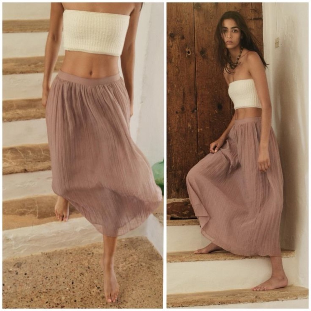 Zara Wrinkled Effect Midi Skirt